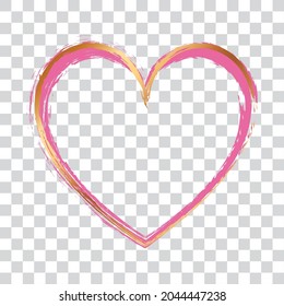 brush painted pink ink stamp heart banner with gold frame on transparent background