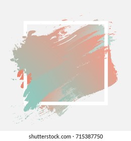 Brush painted watercolor design over white square frame. Perfect acrylic design for poster, wallpaper, headline, logo, and sale banner. Abstract background of EPS10 vector illustration.  