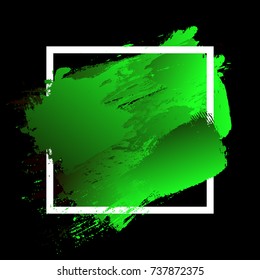 Brush painted watercolor design over white square frame. Perfect acrylic design for poster, headline, logo, and sale banner. Abstract background of EPS10 vector illustration. Green metalic gradient.