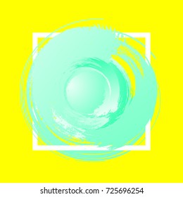 Brush painted watercolor textured art abstract background. Vector illustration. Green gradient acrylic stroke poster over square frame isolated on yellow background. Perfect design for sale banner.