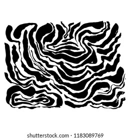 Brush painted wave pattern. Black and white stripes grunge background.