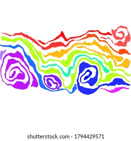 Brush painted wave pattern. Colorful rainbow free hand stripes grunge background.