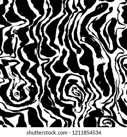 Brush painted wave seamless pattern. Black and white stripes grunge background.