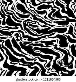 Brush painted wave seamless pattern. Black and white stripes grunge background.