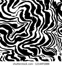 Brush painted wave seamless pattern. Black and white stripes grunge background.