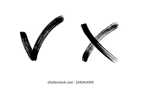 Brush hat ja und keine Auswahlfelder gestrichen. Schwarz-Weiß-Schilder und Kreuzbeschilderungen. Die gezeichnete Abstimmung billigt und lehnt Symbole ab. X- und V-Zeichen.