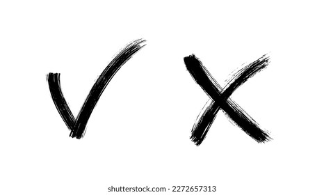 Brush hat ja und keine Auswahlfelder gestrichen. Schwarz-Weiß-Schilder und Kreuzbeschilderungen. Die gezeichnete Abstimmung billigt und lehnt Symbole ab. X- und V-Zeichen.