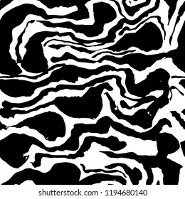 Brush painted zebra seamless pattern. Black and white stripes grunge background.