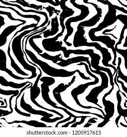Brush painted zebra seamless pattern. Black and white stripes grunge background.