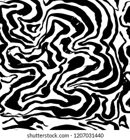 Brush painted zebra seamless pattern. Black and white stripes grunge background.