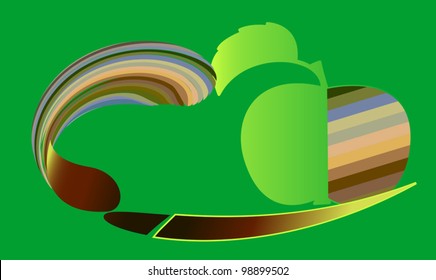 Brush for painting and an apple on a green background