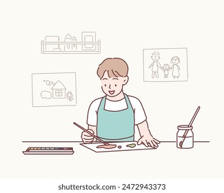 brush for painting in child hand draw.  Hand drawn style vector design illustrations.