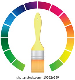 Brush for painting and color palette. Vector illustration.