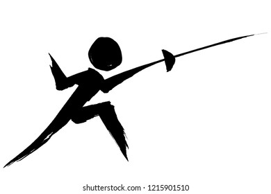 Brush painting fencing silhouette