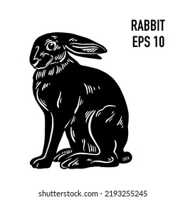 Brush Painting Ink Draw Isolated Rabbit Illustration