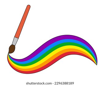 Brush painting LGBT flag rainbow,hand drawn pride month flat decoration.People's rights movement,diversity love time design.Isolated.Vector illustration