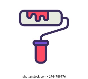 brush painting paintbrush single isolated icon with filled line and outline flat style