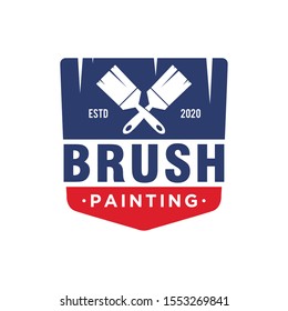 The Brush Painting Painter Service Work House Real Estate Blue Red Logo Simple Minimalist Design