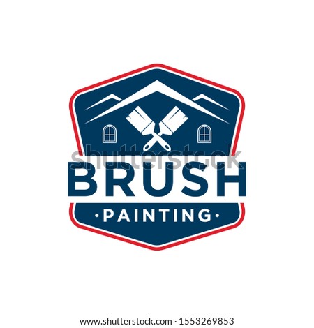 The brush painting painter service work house real estate blue red logo simple minimalist design