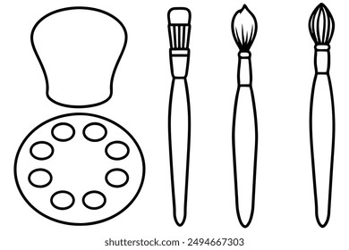 Brush and painting palette line art unique drawing