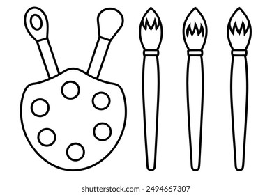 Brush and painting palette line art simple illustration