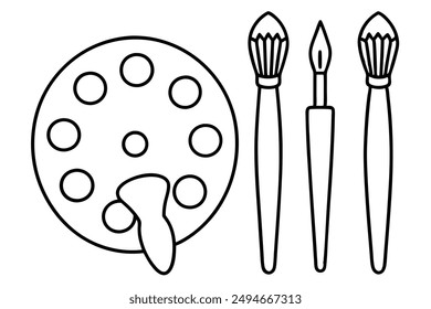 Brush and painting palette line art minimalist design