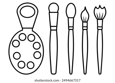 Brush and painting palette line art contemporary piece