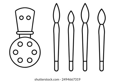 Brush and painting palette line art clean outline