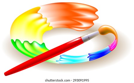 Brush painting rainbow circle, vector cartoon image.