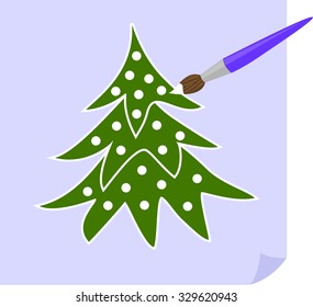 the brush paints the Christmas tree white