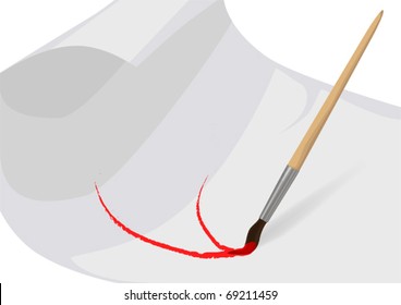 A brush paints on a paper