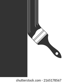 Pincel pinta la superficie con pintura. Afiche gráfico con pincel vertical de pintura superficial. Símbolo de pintura. Ilustración del vector