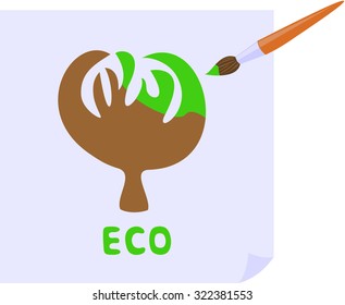 the brush paints the tree in green