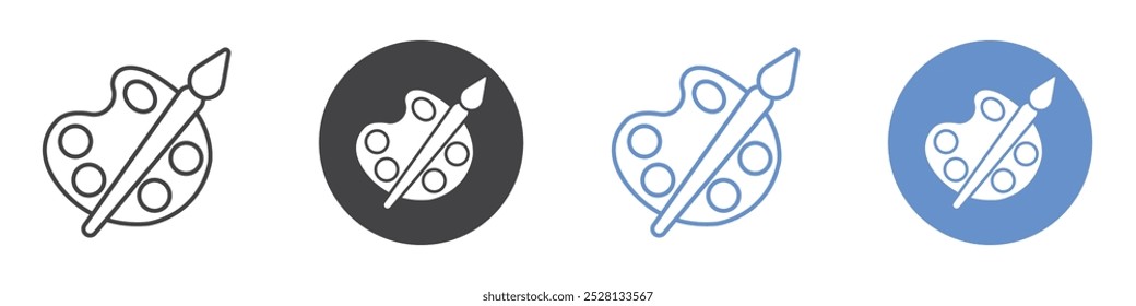 Pinsel- und Palettensymbol Flache Kunst in Schwarz-Weiß einzeln