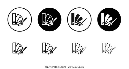 Brush and Palette icon Flat simple outline set