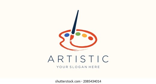 Brush and palette icon watercolor logo design