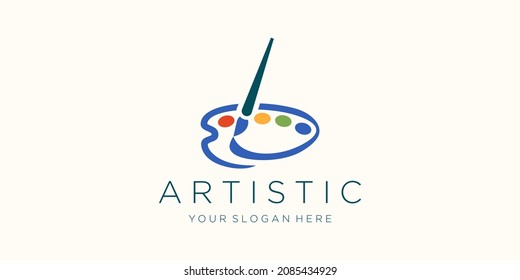 Brush and palette icon watercolor logo design vector