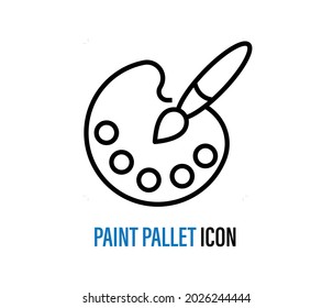 Brush and palette thin line icon, Back to school concept, Paints sign on white background, Color palette and artistic brush icon in outline style for mobile concept, web design. Vector graphics