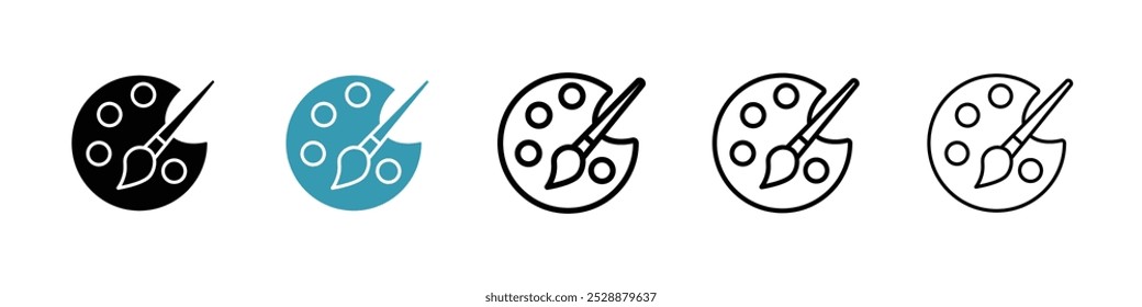 Brush and Palette vector icon set in black and blue colors.
