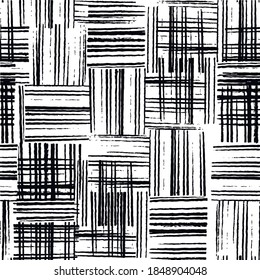 Brush pattern. Abstract plaid  modern texture. Grunge background.White and black vector.