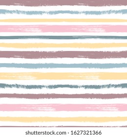 Brush pattern. Pastel stripes, grunge graphic colorful seamless texture. Paintbrushes for child textile swatches. Ink vector background