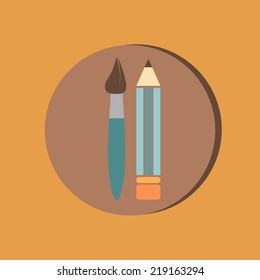 Brush and Pencil. drawing characters. Education sign. symbol icon drawing and art