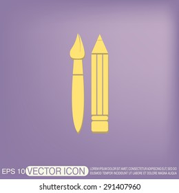 Brush and Pencil. drawing characters. Education sign. symbol icon drawing and art