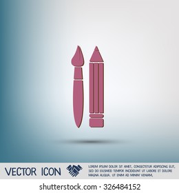 Brush and Pencil. drawing characters. Education sign. symbol icon drawing and art