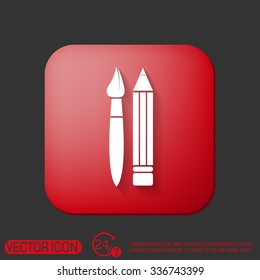 Brush and Pencil. drawing characters. Education sign. symbol icon drawing and art