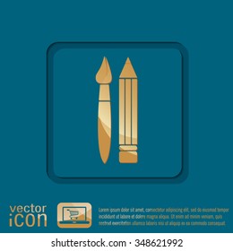Brush and Pencil. drawing characters. Education sign. symbol icon drawing and art