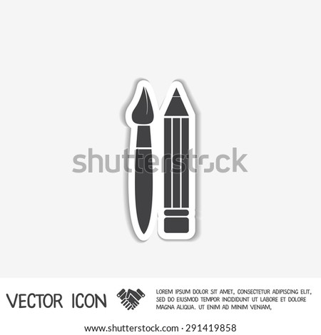 Brush Pencil Drawing Characters Education Sign Stock Image