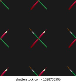 Brush and pencil isolated vector illustration seamless pattern
