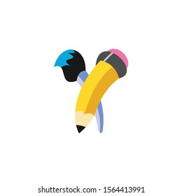 brush and pencil stationary vector logo design