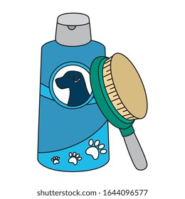 brush pet with dog care bottle isolated icon vector illustration design